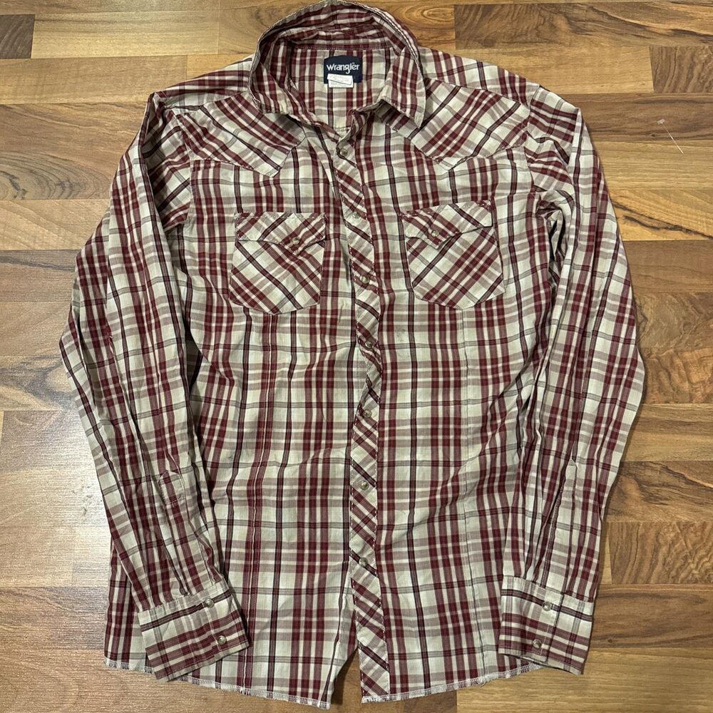 Vintage Wrangler Red/Black/Beige Western Country Pearl Snap Button Up SIZE XLT